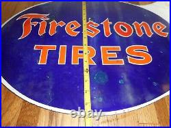 Vintage Original PORCELAIN FIRESTONE TIRES Advertising Flange Gas Station SIGN