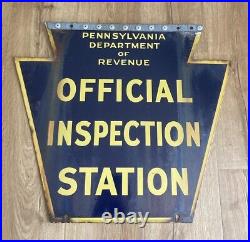 Vintage Original Pennsylvania PA PORCELAIN Keystone Inspection Station Sign 50s