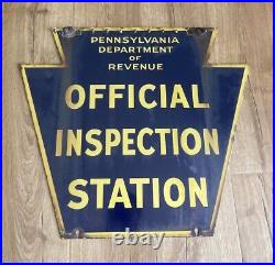 Vintage Original Pennsylvania PA PORCELAIN Keystone Inspection Station Sign 50s