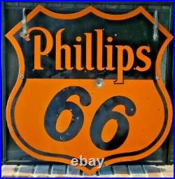 Vintage Original Phillips 66 Oil Company Two Sided Ring Porcelain Sign Good