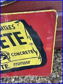 Vintage Original QUIKRETE Concrete Advertising Sign 28 X 18 Embossed Metal Tin