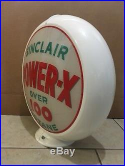 Vintage Original SINCLAIR GASOLINE GLOBE Glass Lens Sign Gas Pump Power X Octane