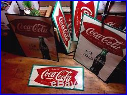 Vintage Original Sign-COCA COLA COKE FISHTAIL Advertising Soda Sign