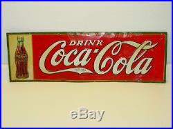 Vintage Original Tin Drink Coca-Cola Sign, USA 1930, Soda Pop Advertising