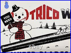 Vintage Original Trico Wiper Blade Sign Snowman Winter Graphic Rare Sign Gas Oil