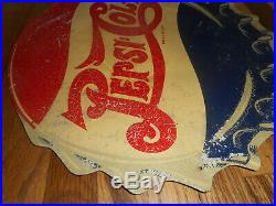 Vintage PEPSI BOTTLE CAP SODA COLA DOUBLE Dot Tin Original Advertising SIGN