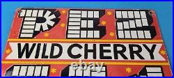 Vintage PEZ Wild Cherry Sign Porcelain Candy Dispenser Man Cave Pump Sign