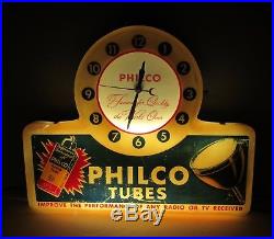 Vintage PHILCO TUBES ADVERTISING LIGHT UP CLOCK SIGN GLOW SIGN CO