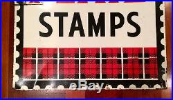 Vintage PLAID STAMPS ADVERTISING SIGN 1950-60's Flange Double (2) Sided