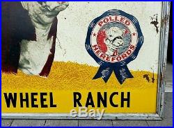 Vintage POLLED HEREFORDS WAGON WHEEL RANCH Sign farm cow holstein dairy milk