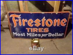 Vintage PORCELAIN FIRESTONE TIRES GAS STATION OIL ADVERTISING 60x30 SIGN