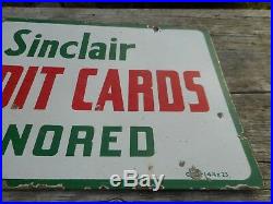 Vintage PORCELAIN SINCLAIR Gas Oil Station CREDIT CARDS HONORED Advertising SIGN