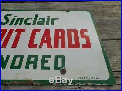 Vintage PORCELAIN SINCLAIR Gas Oil Station CREDIT CARDS HONORED Advertising SIGN
