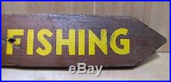 Vintage PUBLIC FISHING Double Sided Wooden Arrow Directional Sign Hunting Camp
