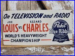 Vintage Pabst Blue Ribbon Beer Porcelain Sign Boxing Joe Louis Ezzard Charles