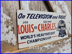 Vintage Pabst Blue Ribbon Beer Porcelain Sign Boxing Joe Louis Ezzard Charles