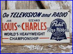 Vintage Pabst Blue Ribbon Beer Porcelain Sign Boxing Joe Louis Ezzard Charles