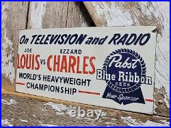 Vintage Pabst Blue Ribbon Beer Porcelain Sign Boxing Joe Louis Ezzard Charles