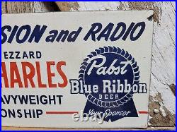 Vintage Pabst Blue Ribbon Beer Porcelain Sign Boxing Joe Louis Ezzard Charles