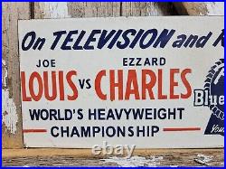 Vintage Pabst Blue Ribbon Beer Porcelain Sign Boxing Joe Louis Ezzard Charles