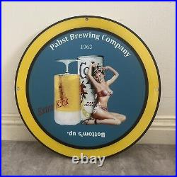 Vintage Pabst Brewing Company Porcelain Sign Gas Oil 1963 Man Cave Bar Beer Ad