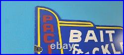 Vintage Pacific Bait Tackle Sign Porcelain Fishing Service Gas Pump Sign