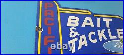 Vintage Pacific Bait Tackle Sign Porcelain Fishing Service Gas Pump Sign