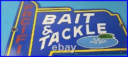 Vintage Pacific Bait Tackle Sign Porcelain Fishing Service Gas Pump Sign