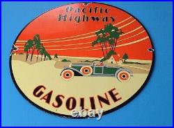 Vintage Pacific Highway Gasoline Porcelain Enamel Gas Service Station Pump Sign