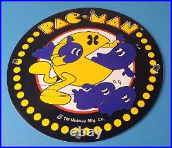 Vintage Pacman Sign Gas Pump Maze Action Game Man Cave Arcade Porcelain Sign