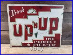 Vintage Painted Drink Up'n Up The Perfect Pick Up Metal Soda Advertising Sign