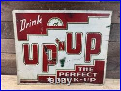 Vintage Painted Drink Up'n Up The Perfect Pick Up Metal Soda Advertising Sign
