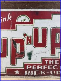 Vintage Painted Drink Up'n Up The Perfect Pick Up Metal Soda Advertising Sign