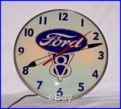 Vintage Pam Advertising Lighted Ford V8 Bubble Clock Sign