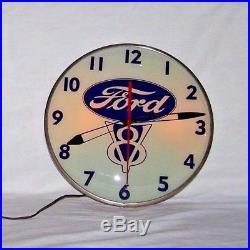 Vintage Pam Advertising Lighted Ford V8 Bubble Clock Sign