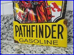 Vintage Pathfinder Gasoline Porcelain Sign Viking Oil Gas Station Service Fuel