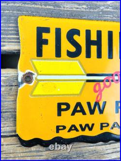 Vintage Paw Paw Bait Co. Fishing Lures Oil Gasoline Porcelain Advertising Sign