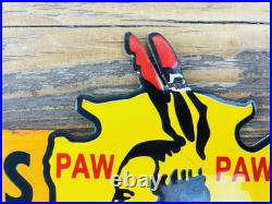 Vintage Paw Paw Bait Co. Fishing Lures Oil Gasoline Porcelain Advertising Sign
