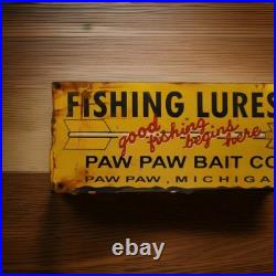 Vintage Paw Paw Bait Porcelain Sign Fishing Bait Lures Bass Michigan Gas Oil
