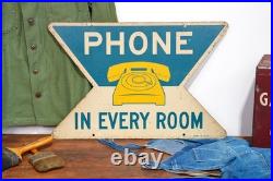 Vintage Pay Phone Telephone Booth Double Sided Metal Sign USA Antique RARE
