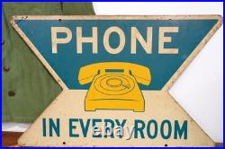 Vintage Pay Phone Telephone Booth Double Sided Metal Sign USA Antique RARE