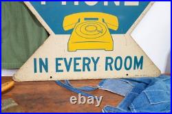 Vintage Pay Phone Telephone Booth Double Sided Metal Sign USA Antique RARE