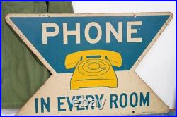 Vintage Pay Phone Telephone Booth Double Sided Metal Sign USA Antique RARE