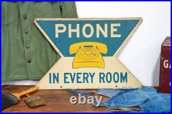 Vintage Pay Phone Telephone Booth Double Sided Metal Sign USA Antique RARE
