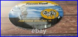 Vintage Penn Reels Porcelain Fish Stories Tackle Service Gas Pump Lures Sign