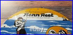 Vintage Penn Reels Porcelain Fish Stories Tackle Service Gas Pump Lures Sign