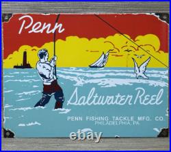 Vintage Penn Reels Porcelain Sign Fly Fishing Rod Tackle Yo Zuri Rapala Gas Oil Vintage Penn Reels Porcelain Sign Fly Fishing Rod Tackle Yo Zuri Rapala Gas Oil