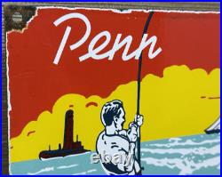 Vintage Penn Reels Porcelain Sign Fly Fishing Rod Tackle Yo Zuri Rapala Gas Oil Vintage Penn Reels Porcelain Sign Fly Fishing Rod Tackle Yo Zuri Rapala Gas Oil