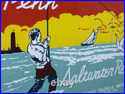 Vintage Penn Reels Porcelain Sign Fly Fishing Rod Tackle Yo Zuri Rapala Gas Oil Vintage Penn Reels Porcelain Sign Fly Fishing Rod Tackle Yo Zuri Rapala Gas Oil