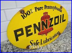 Vintage Pennzoil Porcelain Sign Gas Station Motor Oil Garage Service Oval Hanger